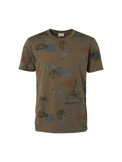 No Excess Crew Tee: Print Garment Dyed "Islands" - Army