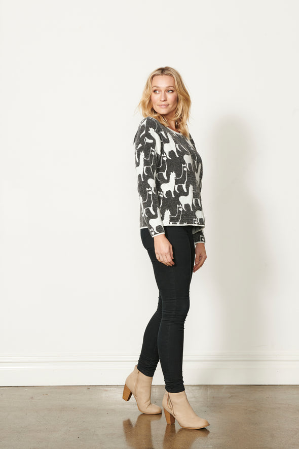 H&F Llama Reversible Jumper - Charcoal