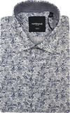 Barbican Long Sleeve Shirt - Navy Leaves & Herringbone