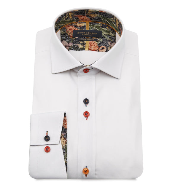 Guide London Long Sleeve Shirt - White & Flamingo Detailing