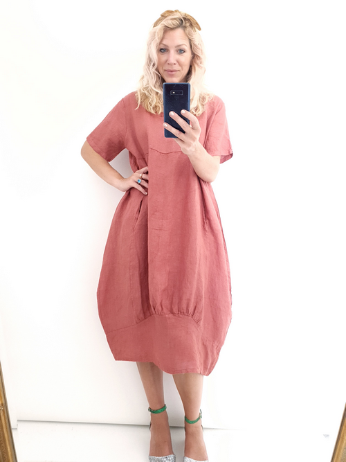 Helga May Mid Sleeve Maxi Dress: Plain - Brick