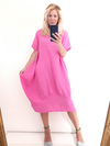 Helga May Mid Sleeve Maxi Dress: Plain - Hot Pink