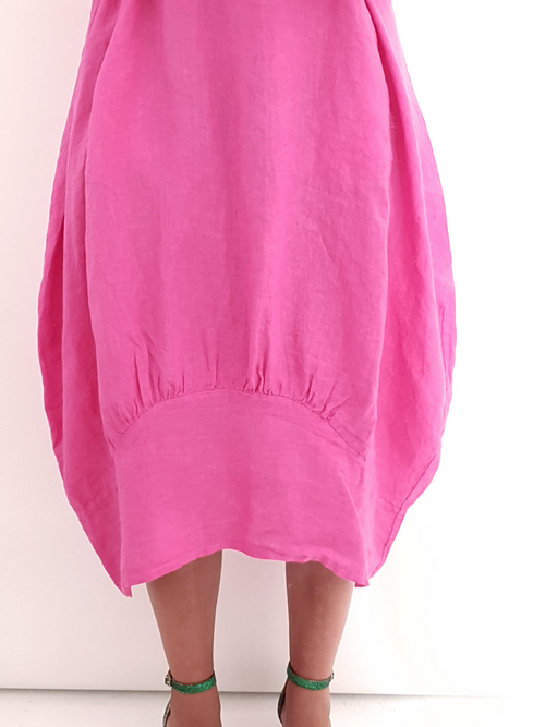 Helga May Mid Sleeve Maxi Dress: Plain - Hot Pink