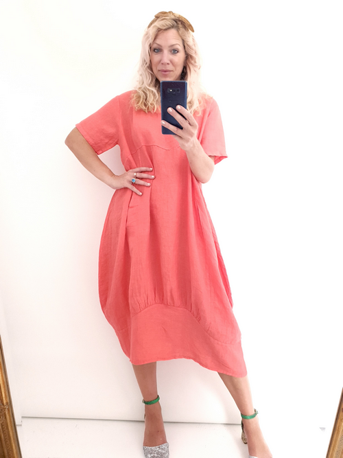 Helga May Mid Sleeve Maxi Dress: Plain - Hot Coral