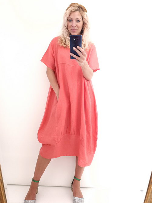 Helga May Mid Sleeve Maxi Dress: Plain - Hot Coral