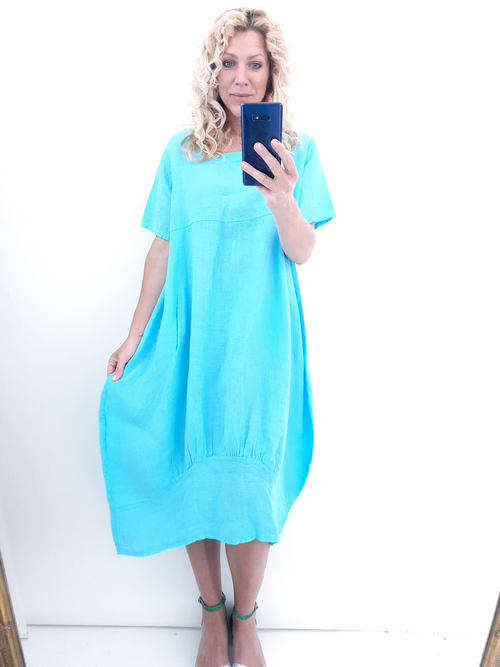 Helga May Mid Sleeve Maxi Dress: Plain - Light Turquoise