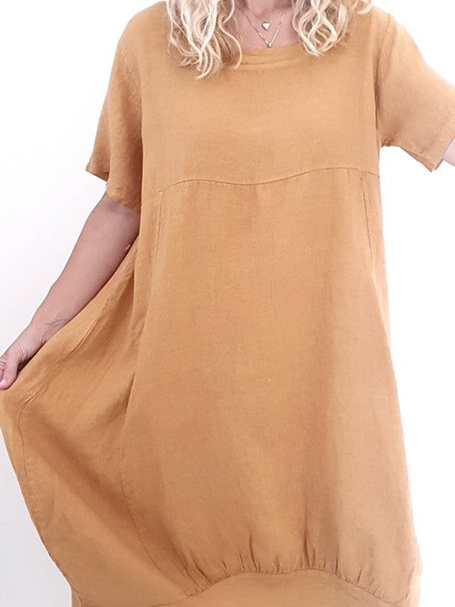Helga May Mid Sleeve Maxi Dress: Plain - Caramel