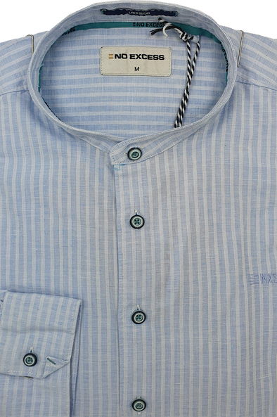 No Excess Long Sleeve Shirt: Granddad Linen - Arctic Blue