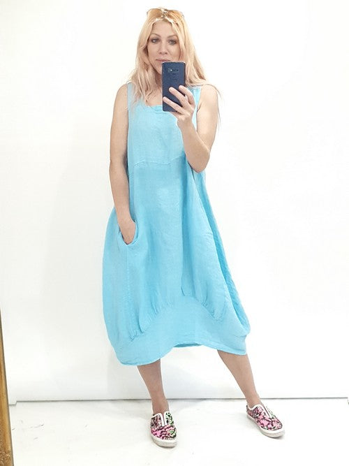 Helga May Sleeveless Maxi Dress: Plain - Sky Blue