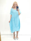 Helga May Mid Sleeve Maxi Dress: Plain - Sky Blue