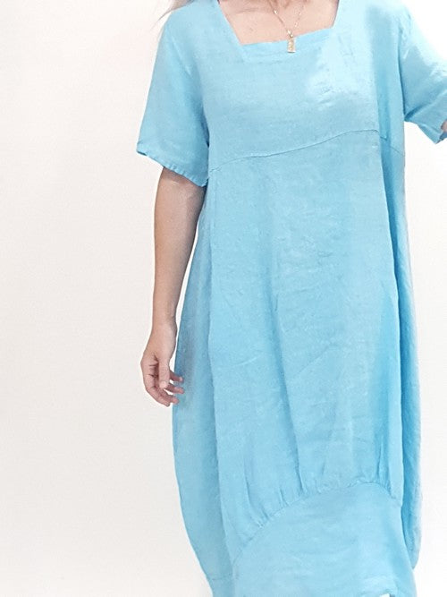 Helga May Mid Sleeve Maxi Dress: Plain - Sky Blue