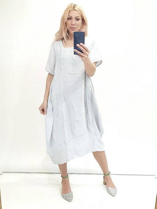 Helga May Mid Sleeve Maxi Dress: Plain - Silver