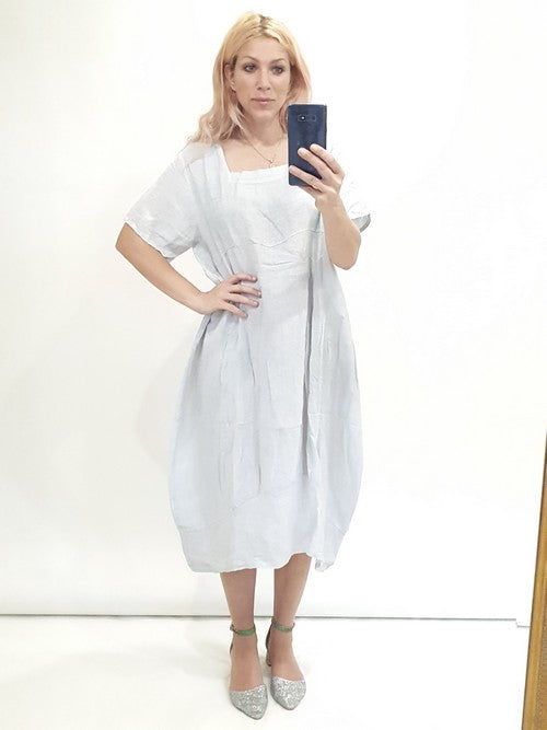 Helga May Mid Sleeve Maxi Dress: Plain - Silver