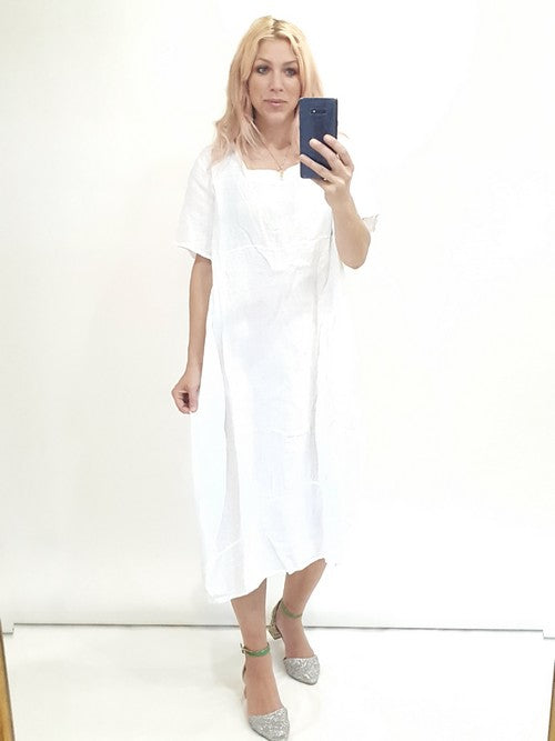 Helga May Mid Sleeve Maxi Dress: Plain - White