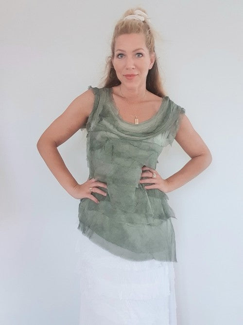 Helga May Layered Silk Top - Forest