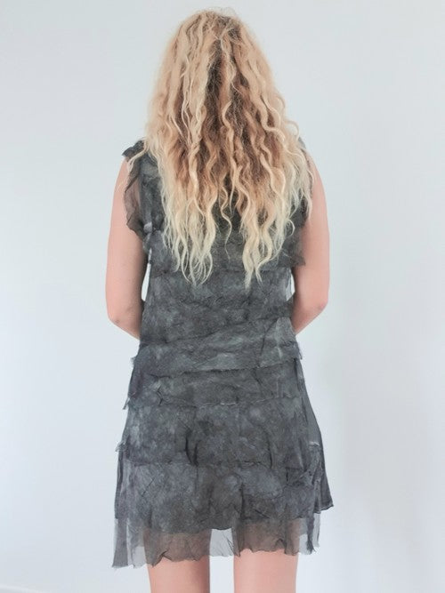 Helga May Layered Silk Midi Dress - Charcoal Ombre