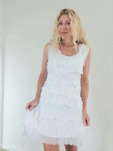 Helga May Layered Silk Midi Dress - White