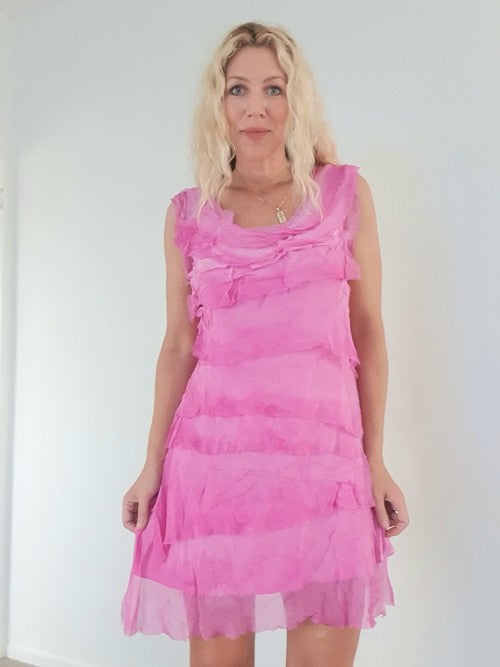 Helga May Layered Silk Midi Dress - Bubblegum