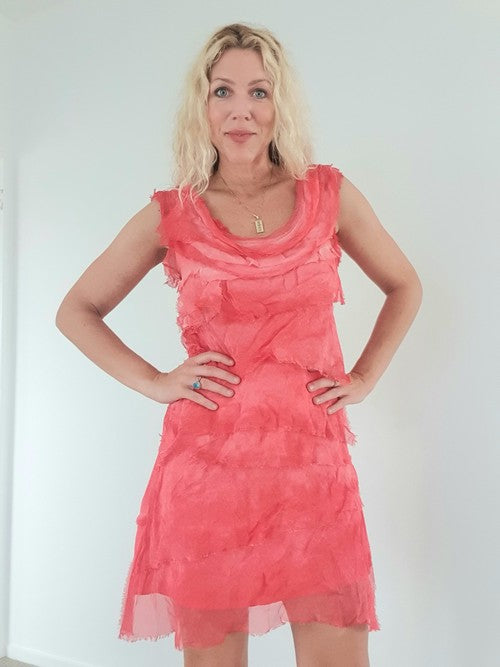 Helga May Layered Silk Midi Dress - Poppy Red Ombre