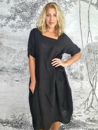 Helga May Button Sleeve Maxi Dress: Plain - Black