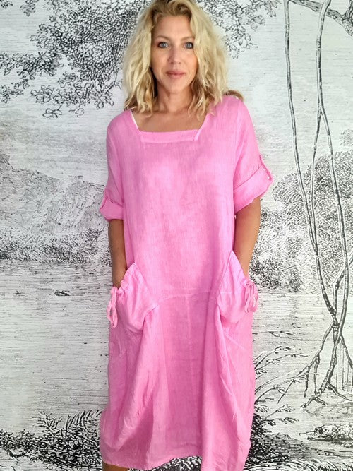 Helga May Button Sleeve Maxi Dress: Plain - Bubblegum