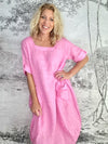Helga May Button Sleeve Maxi Dress: Plain - Bubblegum