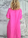 Helga May Button Sleeve Maxi Dress: Plain - Hot Pink