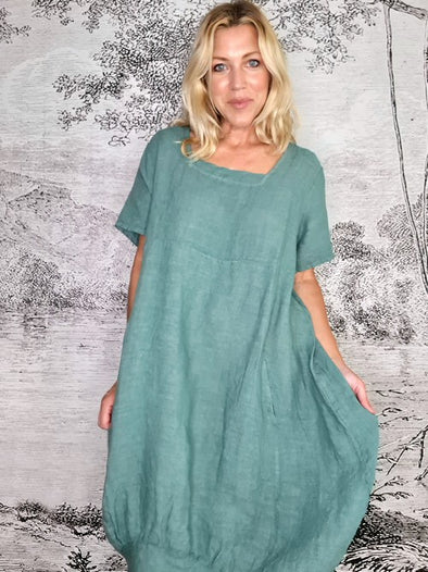 Helga May Mid Sleeve Maxi Dress: Plain - Moss