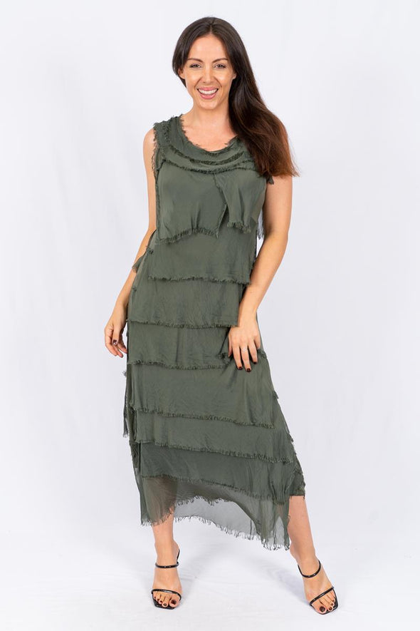 The Italian Closet - Natalia Layered Silk Dress - Olive