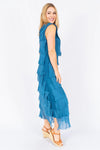 The Italian Closet - Natalia Layered Silk Dress - Ocean Blue