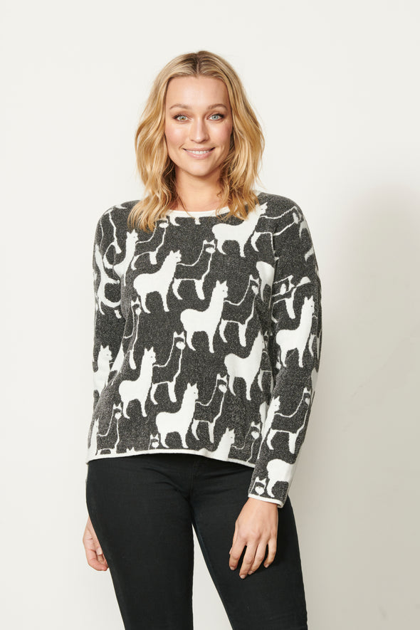 H&F Llama Reversible Jumper - Charcoal