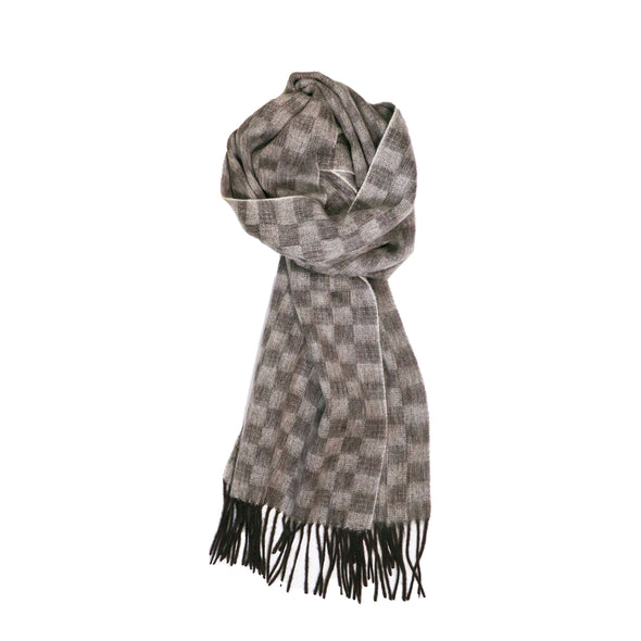 100% Lambs Wool Scarf - Sand Taupe Block Check
