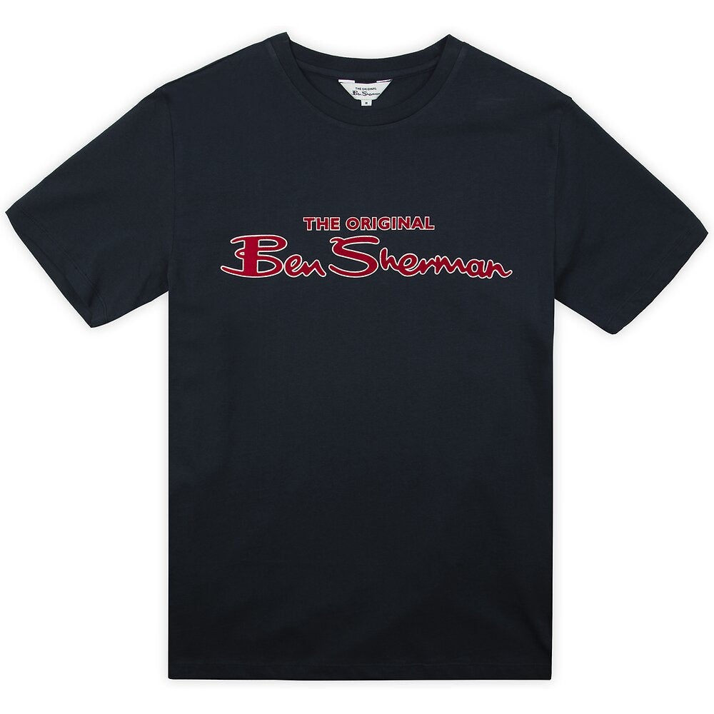 Ben Sherman Flock Signature Logo Tee - Dark Navy
