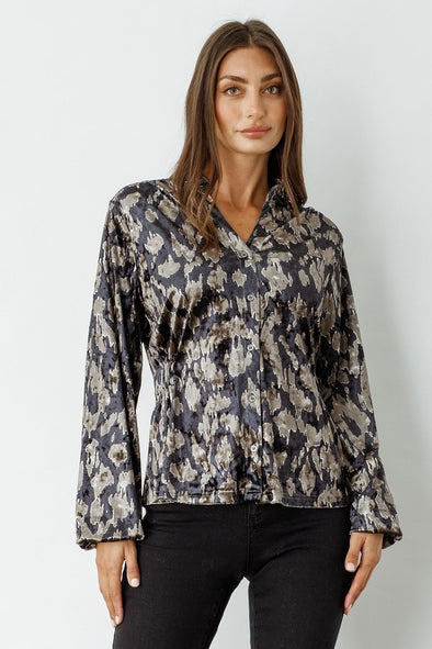 Caju Velvet Feel Blouse - Bronze Print
