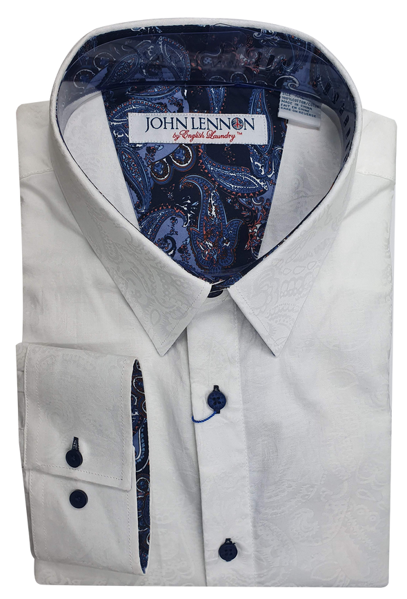 John Lennon White Paisley Textured Long Sleeve Shirt