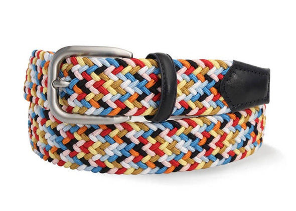 Woven Multi Colour Stretch Belt With Italian Leather Detailing