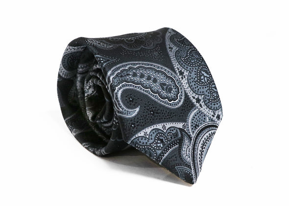 Fellini Luxe Paisley Tie - Charcoal
