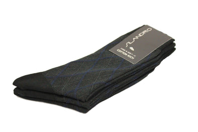 Silandro Black with Navy Diamond Detail Cotton Rich Socks - 3 Pack