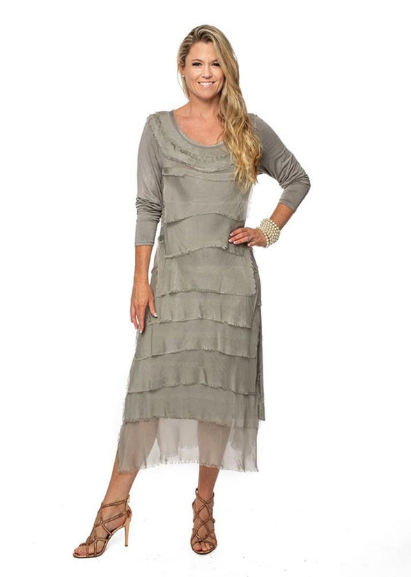 Kacee Silk Layer Sleeved Dress - Cappaccino