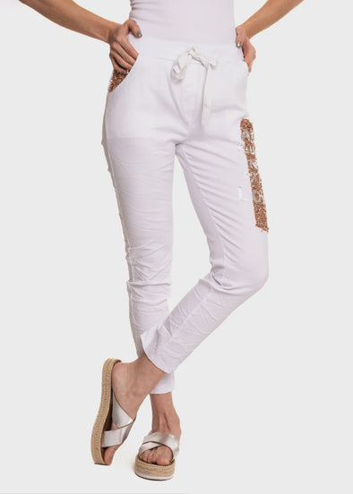 Kenzie Holiday Pants - White & Copper