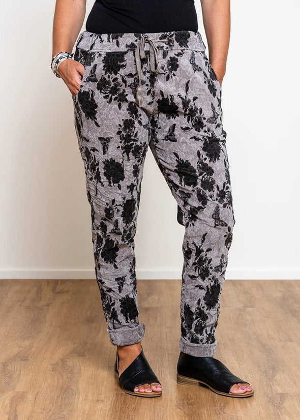 Mallory Floral Corduroy Pant - Cappuccino
