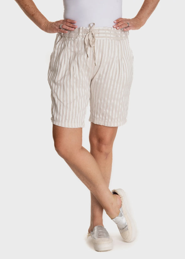 Milana Silky Stripe Shorts - Latte