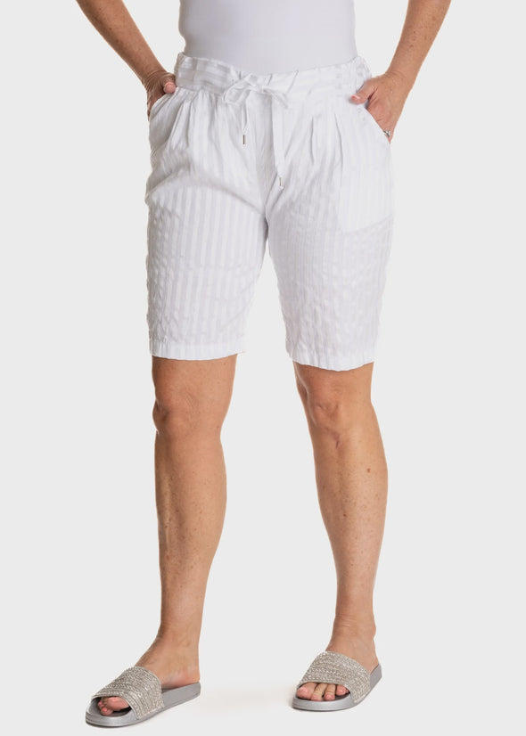 Milana Silky Stripe Shorts - White