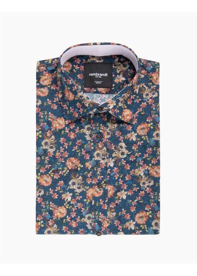 Barbican Long Sleeve Shirt - Navy & Orange Floral