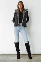 Caju Reversible Fur Vest W/ Hood - Charcoal