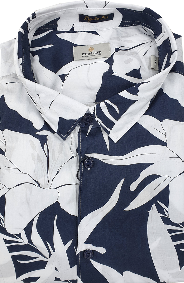 Dstrezzed Long Sleeve Shirt - White & Navy Floral