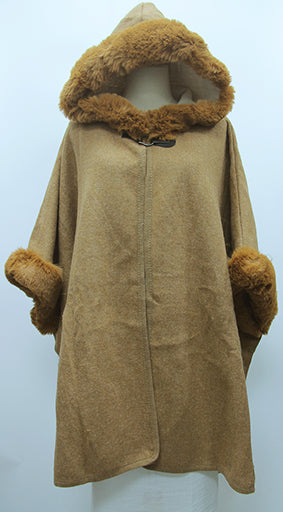 Fur Detail Hooded Poncho