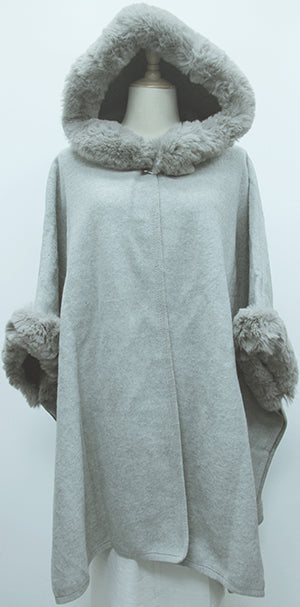 Fur Detail Hooded Poncho