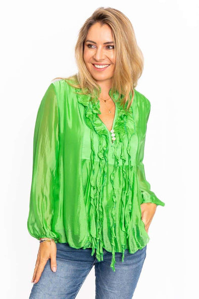 The Italian Closet: Odysse Long Romantic Silk Tunic - Emerald