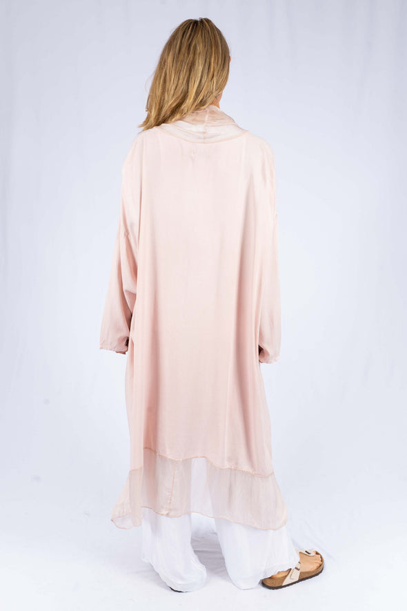 The Italian Closet - Cantu Silk Collar Wrap Coat - Baby Pink